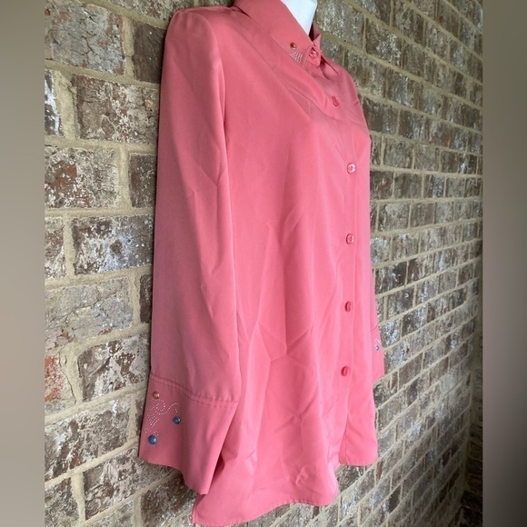 Maggie Sweet Vintage Long Sleeved Blouse Size Large Gorgeous Silver Studded - Picture 6 of 9